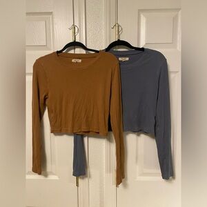 Madewell Long Sleeve Crop Tops - Brown and Blue